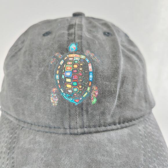 Black Gray Acid Wash Rainbow Colorful Sea Turtle Baseball Cap Hat Adjustable NEW - Picture 2 of 5